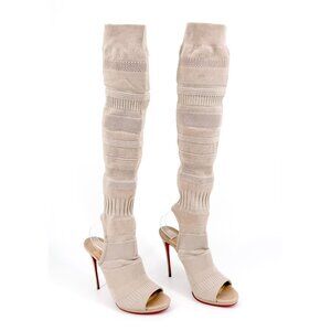 Christian Louboutin Cheminetta 120 Beige OTK Sock Stretch Boot Size 40.5 US 10.5